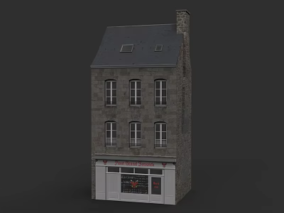 Traditional Two Story Stone Building On Commercial Street With Bakery Pastry Shop Window 3d model