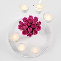 Decorative Ornament Set with Pink Roses White Vase Transparent Candle Cups on White Tray