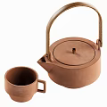 Clay Teapot And Teacups Set With Serving Tray For Traditional Tea Service