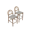 Elegant Natural Wood Bar Stools With Soft Grey Upholstered Seat For Home Kitchen Counter Use