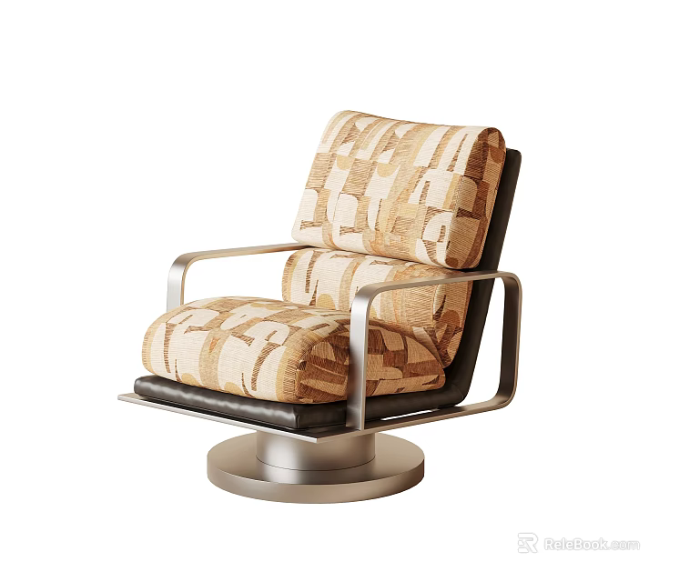 Modern Geometric Pattern Upholstered Leisure Chair With Metal Armrests And Swivel Base 3d model 