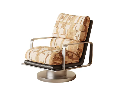 Modern Geometric Pattern Upholstered Leisure Chair With Metal Armrests And Swivel Base 3d model