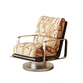 Modern Geometric Pattern Upholstered Leisure Chair With Metal Armrests And Swivel Base