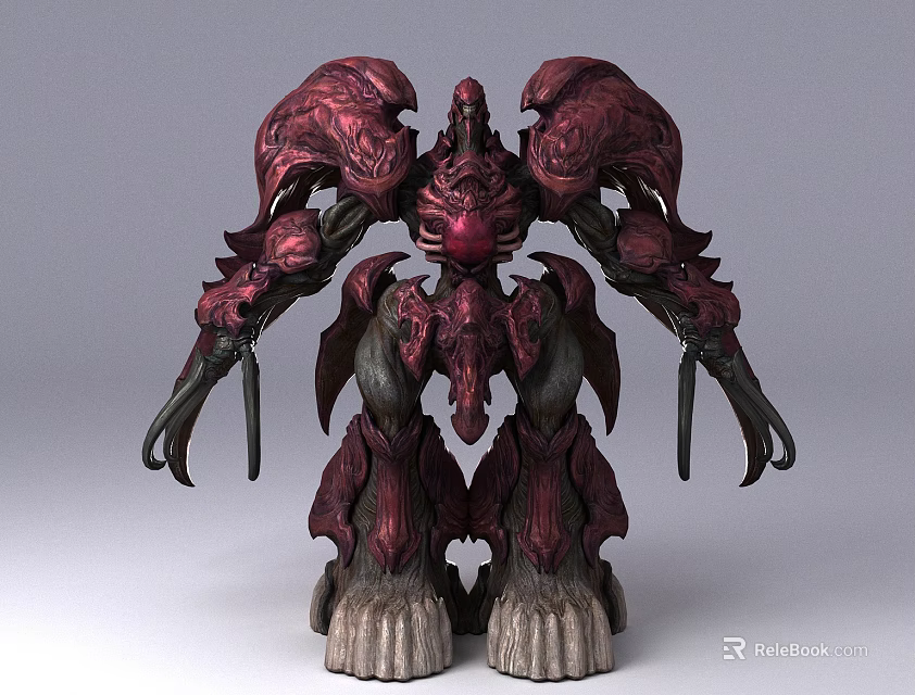 Red Purple Armored Fantasy Creature With Intricate Design And Sharp Claws 3d model 