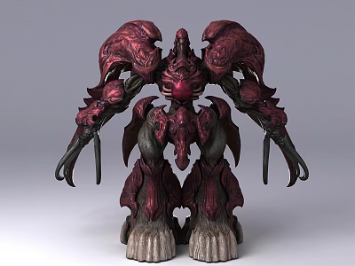Red Purple Armored Fantasy Creature With Intricate Design And Sharp Claws 3d model