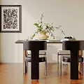 Modern Dining Table Set with Black Chairs Flower Vase and Decorative Painting