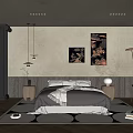 Modern Bedroom Interior Design With Bed Area Rug Artworks Chandeliers And Nightstands