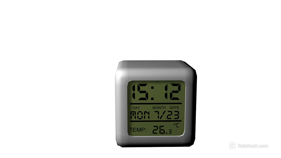 Digital Clock With Time Date And Temperature Display In Sleek Silver Design 3d model