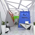 Modern Public Office Space Featuring Open Layout Colorful Ceiling Pipes And Creative Workstations 3d model
