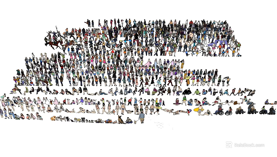 Large Group of Diverse People in Different Poses and Activities Collection 3d model 