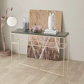 Modern Console Table with Gold Frame Decorative Lamp and Marble Backdrop 3d model