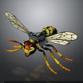 Wasp 3D Model With Detailed Yellow Black Body Transparent Wings Orange Legs Red Yellow Head