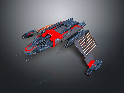 Futuristic Black and Red Spaceship With Sleek Design And Wing Structures 3d model