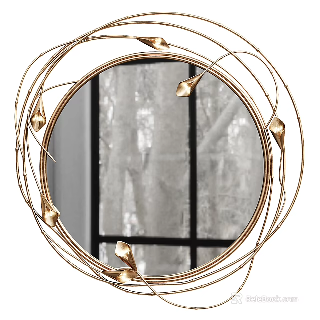 Golden Circular Wall Lamp With Branch Like Design And Bud Shaped Lights 3d model 