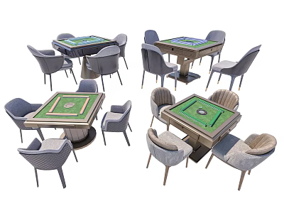 Elegant Modern Hotel Mahjong Room Interior With Green Tables And Grey Chairs 3d model