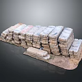 Stacked Bricks With Varied Colors And Textured Surfaces On Concrete Base 3d model