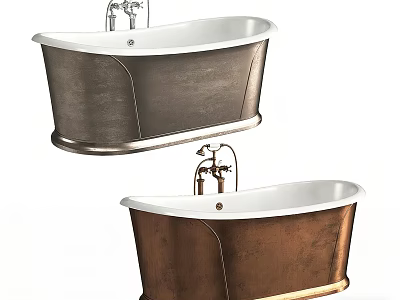 Elegant Freestanding Bathtub Designs In Copper And Silver With Vintage Faucet 3d model