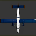 Modern Blue and White Passenger Plane with Twin Engine Blue Wings and Yellow Wingtips