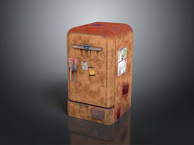 Old Vintage Style Refrigerator With Rusty Appearance And Decorative Stickers Magnets 3d model