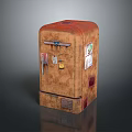 Old Vintage Style Refrigerator With Rusty Appearance And Decorative Stickers Magnets