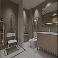 Modern Public Toilet Interior with Accessible Grab Bars Washbasin and Tiled Walls