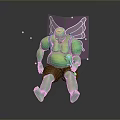 Green Chubby Fairy Character With Pink Wings Magic Wand And Colorful Sparkles Sitting