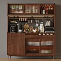 Modern Wooden Sideboard With Coffee Machine Microwave Fruits And Storage Cabinets