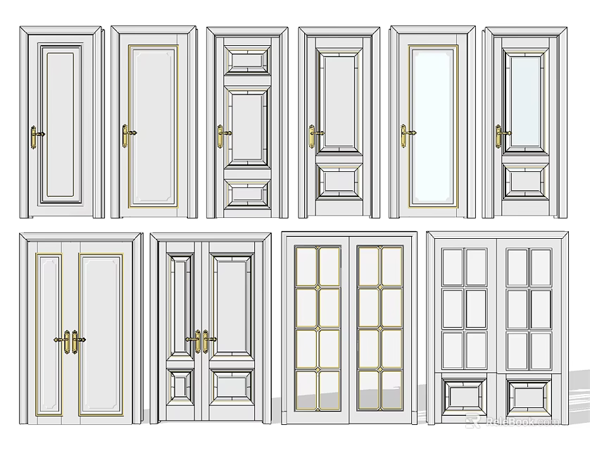 Single And Double Swing Doors With Glass Inserts And Panel Designs 3d model