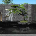 Natural Stone Feature Wall Design With Waterfall Pine Tree And Pond 3d model