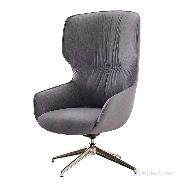 Modern Gray Fabric Accent Chair with High Back Design and Metal Swivel Base 3d model 