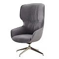 Modern Gray Fabric Accent Chair with High Back Design and Metal Swivel Base