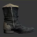 Stylish Black Leather High Top Boots With Laces Studded Decoration And Light Colored Inner Cuff