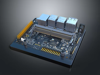 Computer Circuit Board With PCIe Slot Multiple Chips And Electronic Connectors 3d model