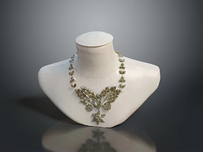 Elegant Crystal Pendant Necklace Featuring Multiple Decorative Elements On White Mannequin 3d model