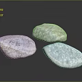 Three White Textured Natural Stone Materials On Black Reflective Surface 3d model