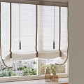 White Roman Blinds With Gray Accent Strips And Pleated Bottom For Window Decor