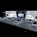 Audi Exhibition Booth With Multiple White Cars And Large Screen 3d model