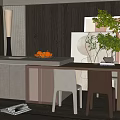 Modern Dining Table Set With Chairs Oranges Green Plant And Cabinet 3d model