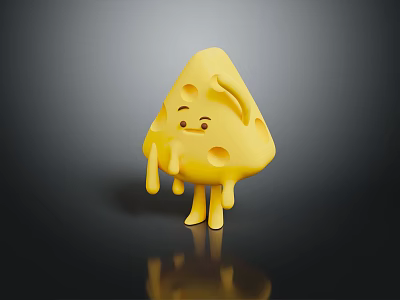 Cute Yellow Cheese Shaped Doll With Smiling Face Melted Drips And Legs 3d model