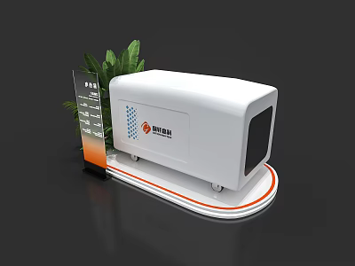 White BYD Automotive Component Unit with Display Stand and Green Plants 3d model