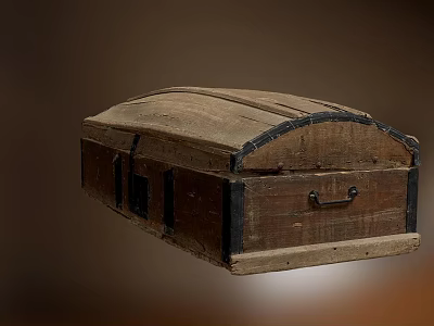 Antique Rustic Wooden Chest Featuring Curved Top And Metal Handle Details 3d model