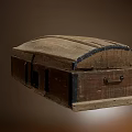 Antique Rustic Wooden Chest Featuring Curved Top And Metal Handle Details