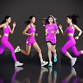 Four Women Running in Pink Sportswear Against Dark Background With Reflective Floor