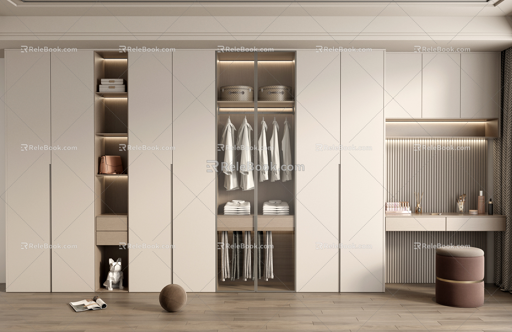 modern wardrobe cream wardrobe 3d model