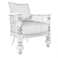 Traditional Carved Wooden Armchair With White Cushion And Intricate Frame Design Details