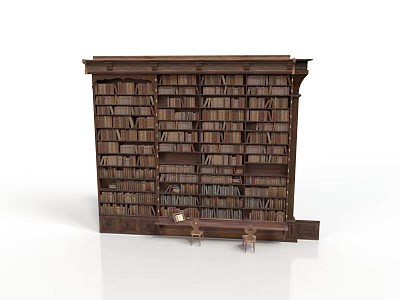 Vintage Wooden Bookshelf Classic Design Filled With Stacked Books And Decorative Lantern 3d model