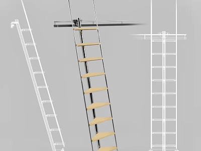 Modern Staircase Design with Wooden Steps and Ladder Frame Structure Diagram 3d model