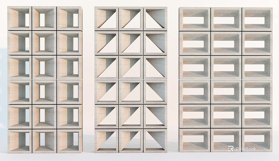 Minimalist Room Dividers With Different Geometric Square Triangle Rectangle Cutout Patterns 3d model