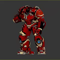Red Mechanical Armor Game Movie Character With Gold Accents And Powerful Design