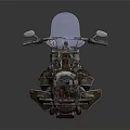 Camouflage Vintage Motorcycle With Windshield Black Seat And Metal Parts On Reflective Surface